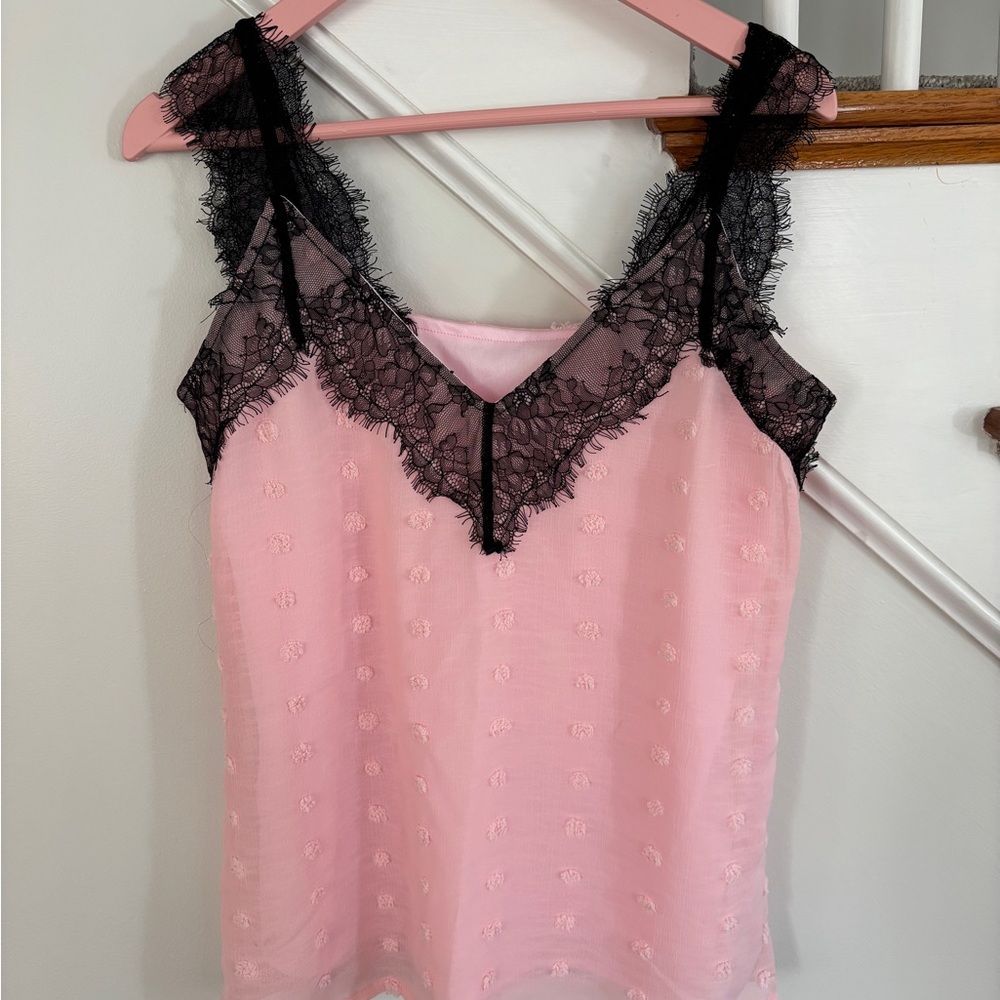 Elegant Pink Lace Trim Camisole